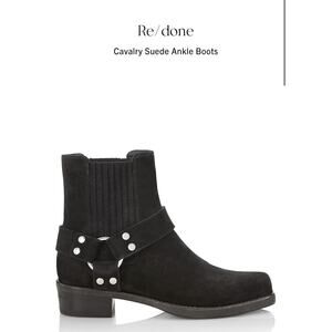 $850 Re/Done Black Suede Leather Cavalry Ankle Boots NEW Size 9 / 39 Designer